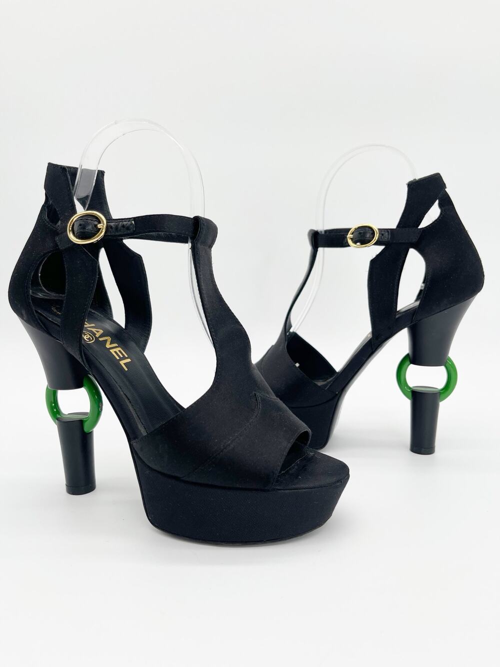 Chanel Fall 2009 Runway Black Detached Heel Platform Open Toe Heels EU 37